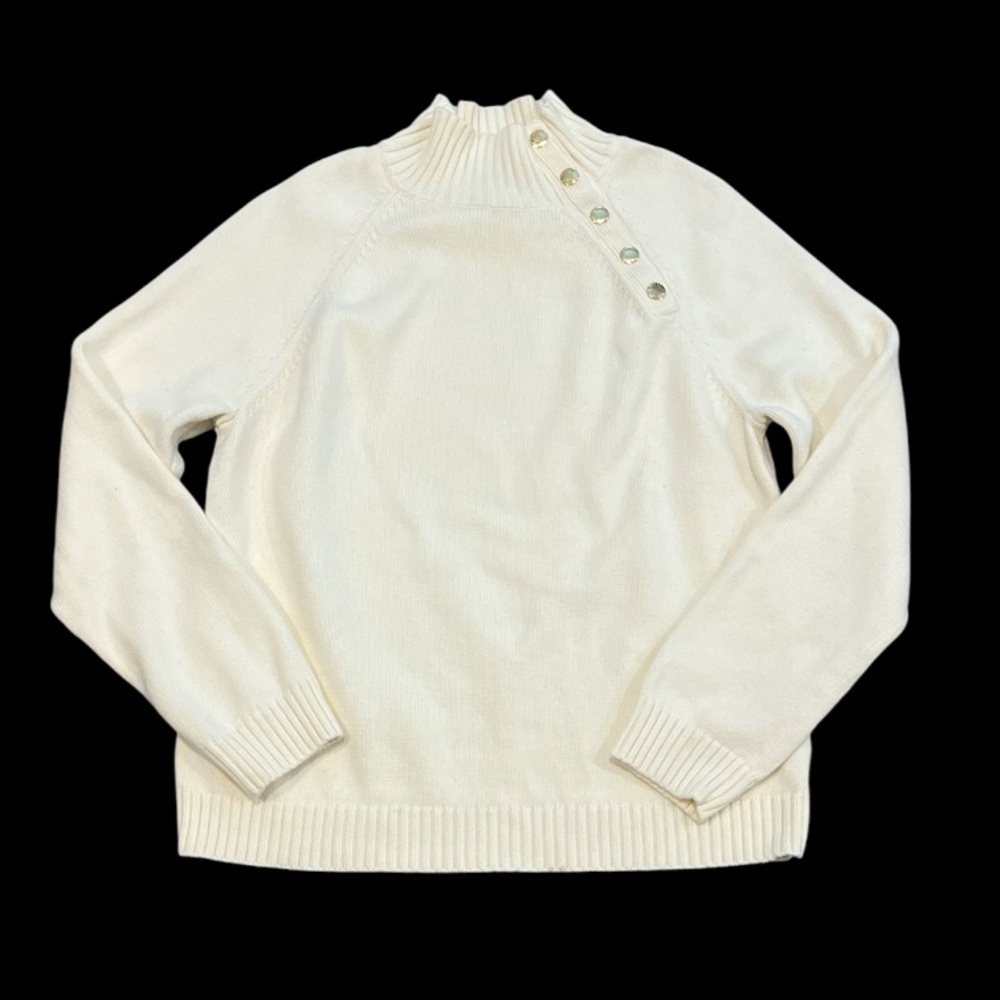 Women’s XL Chaps Cream Cotton Sweater with Gold Accent Snaps